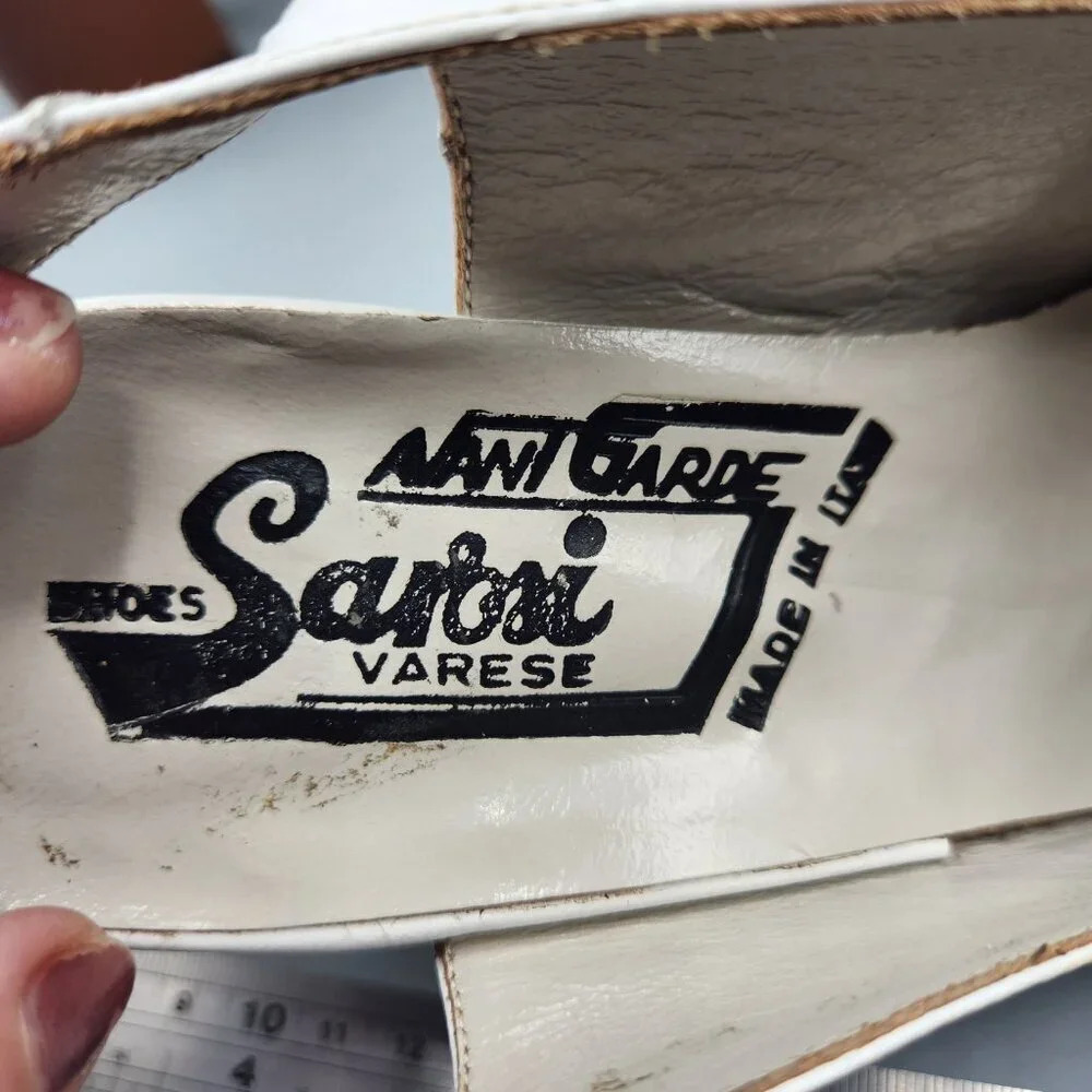 Vintage Platform Heels White  Brown Italy Size 6 - Picture 10 of 13